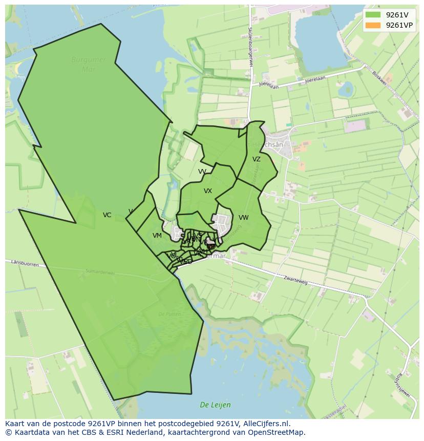 Afbeelding van het postcodegebied 9261 VP op de kaart.