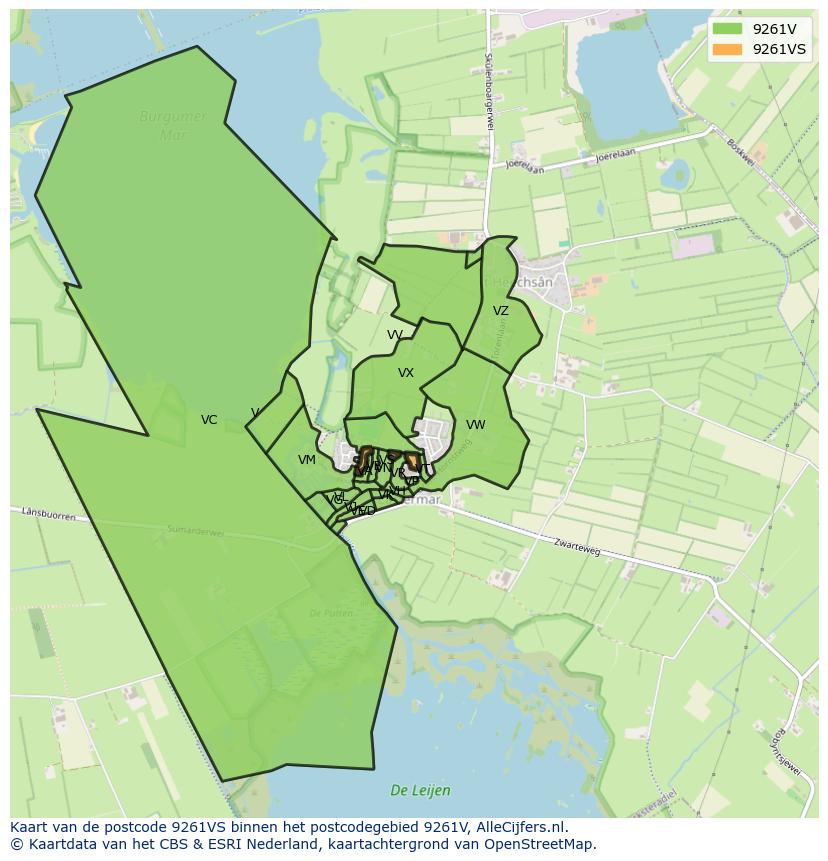 Afbeelding van het postcodegebied 9261 VS op de kaart.