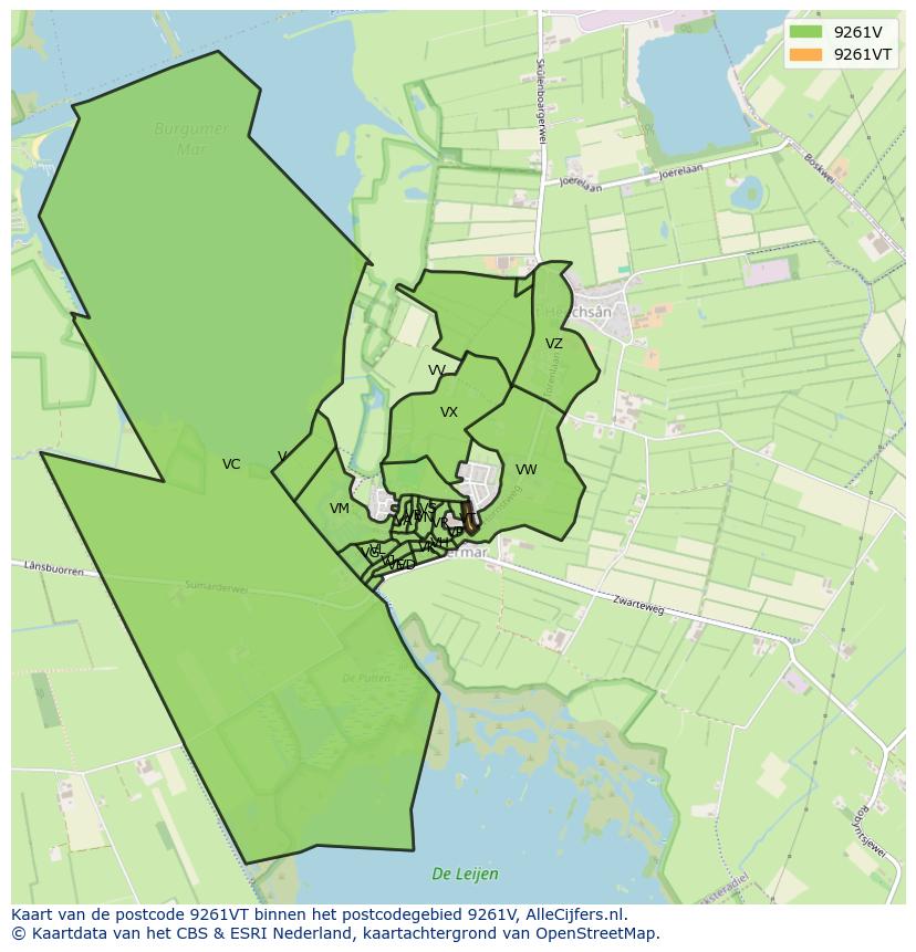 Afbeelding van het postcodegebied 9261 VT op de kaart.