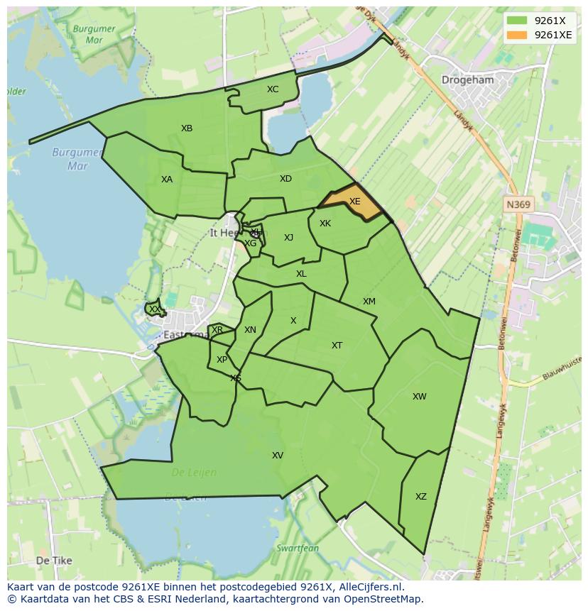Afbeelding van het postcodegebied 9261 XE op de kaart.