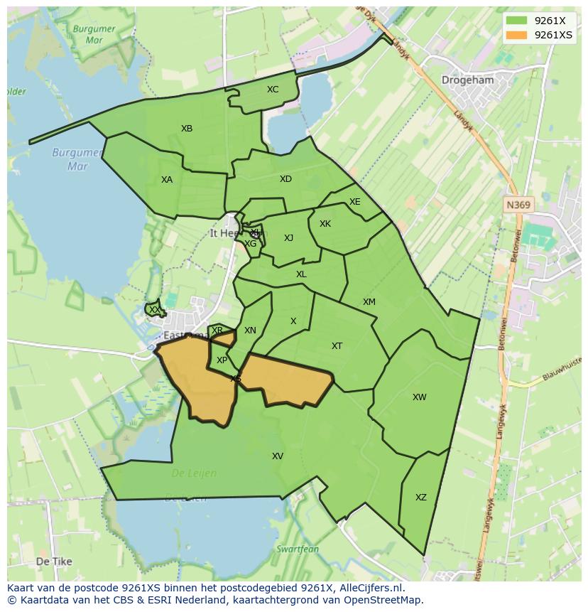 Afbeelding van het postcodegebied 9261 XS op de kaart.