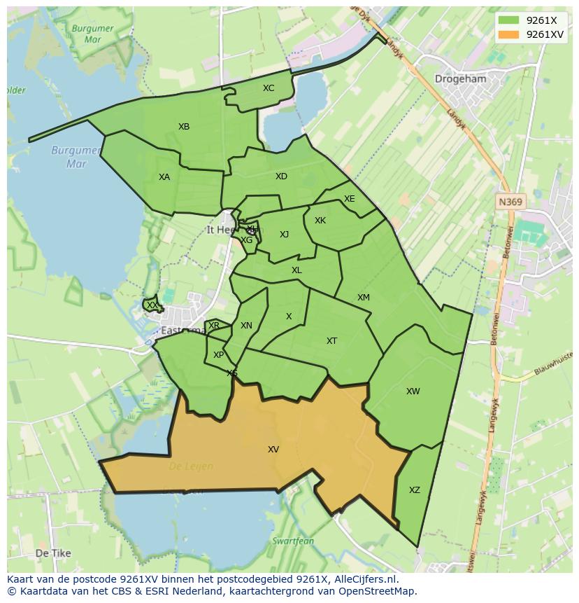 Afbeelding van het postcodegebied 9261 XV op de kaart.