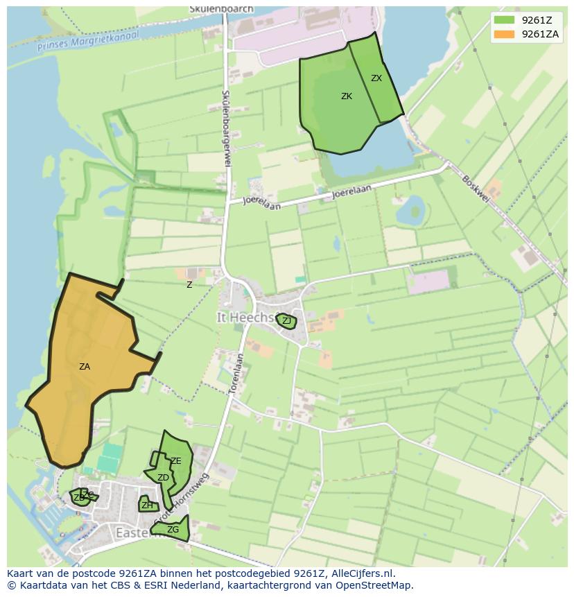 Afbeelding van het postcodegebied 9261 ZA op de kaart.