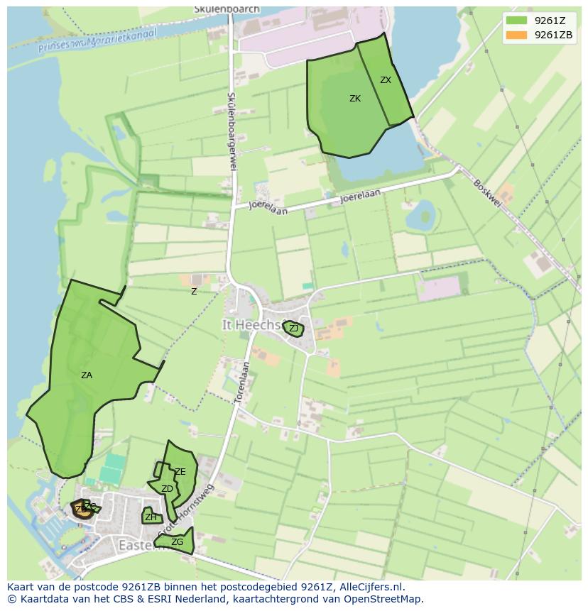 Afbeelding van het postcodegebied 9261 ZB op de kaart.
