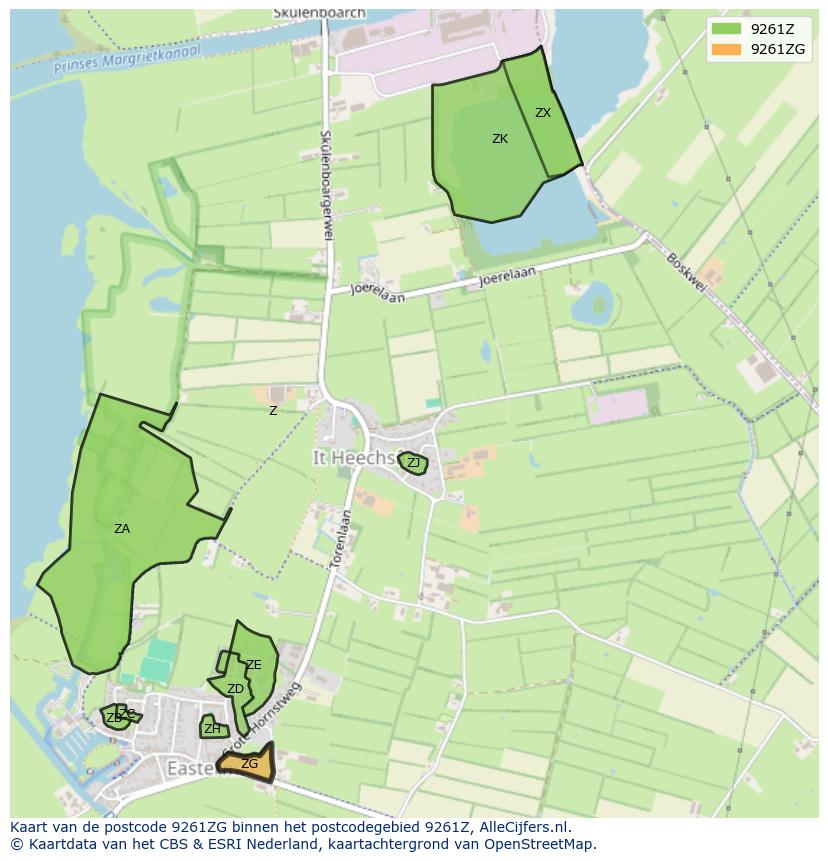 Afbeelding van het postcodegebied 9261 ZG op de kaart.