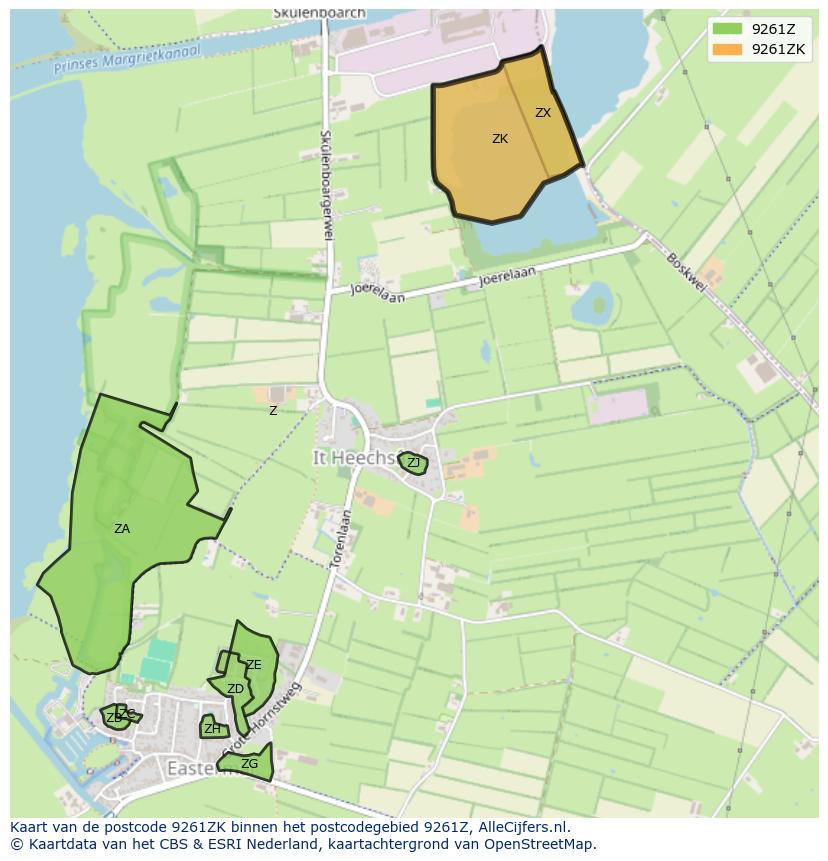 Afbeelding van het postcodegebied 9261 ZK op de kaart.