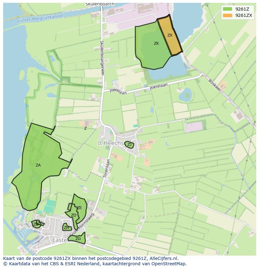 Afbeelding van het postcodegebied 9261 ZX op de kaart.