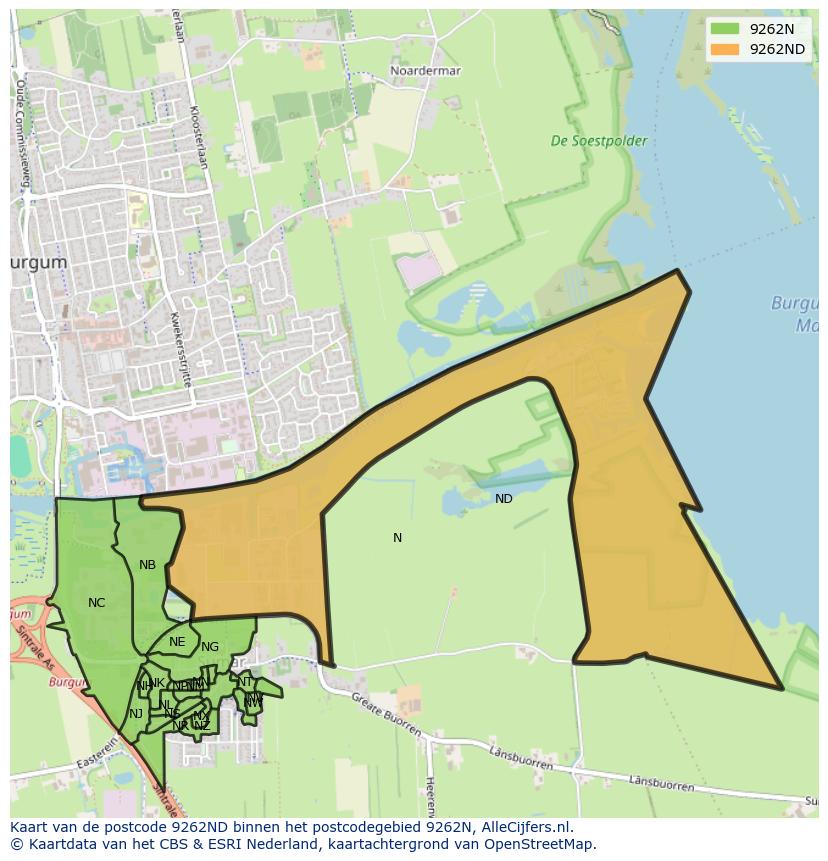 Afbeelding van het postcodegebied 9262 ND op de kaart.