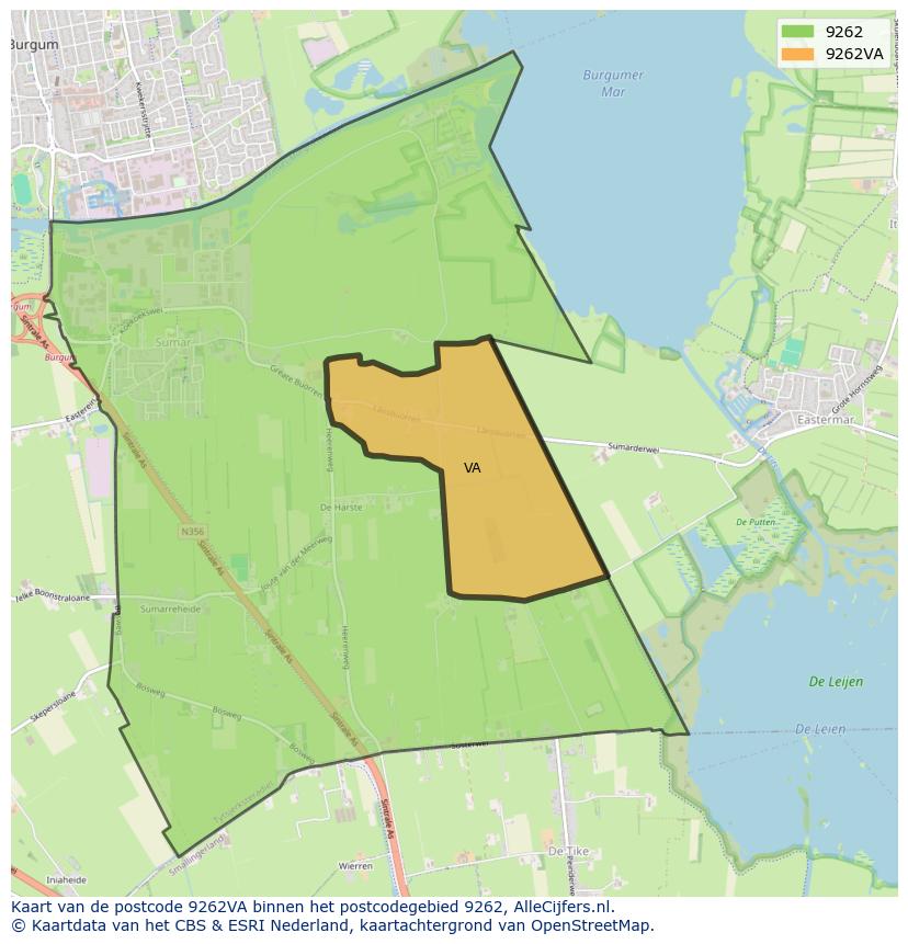 Afbeelding van het postcodegebied 9262 VA op de kaart.
