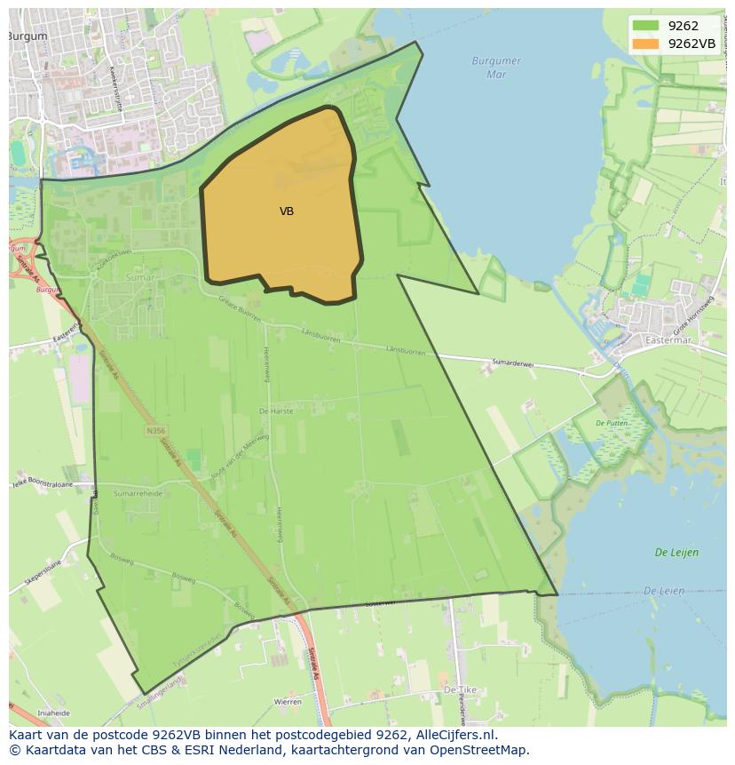 Afbeelding van het postcodegebied 9262 VB op de kaart.