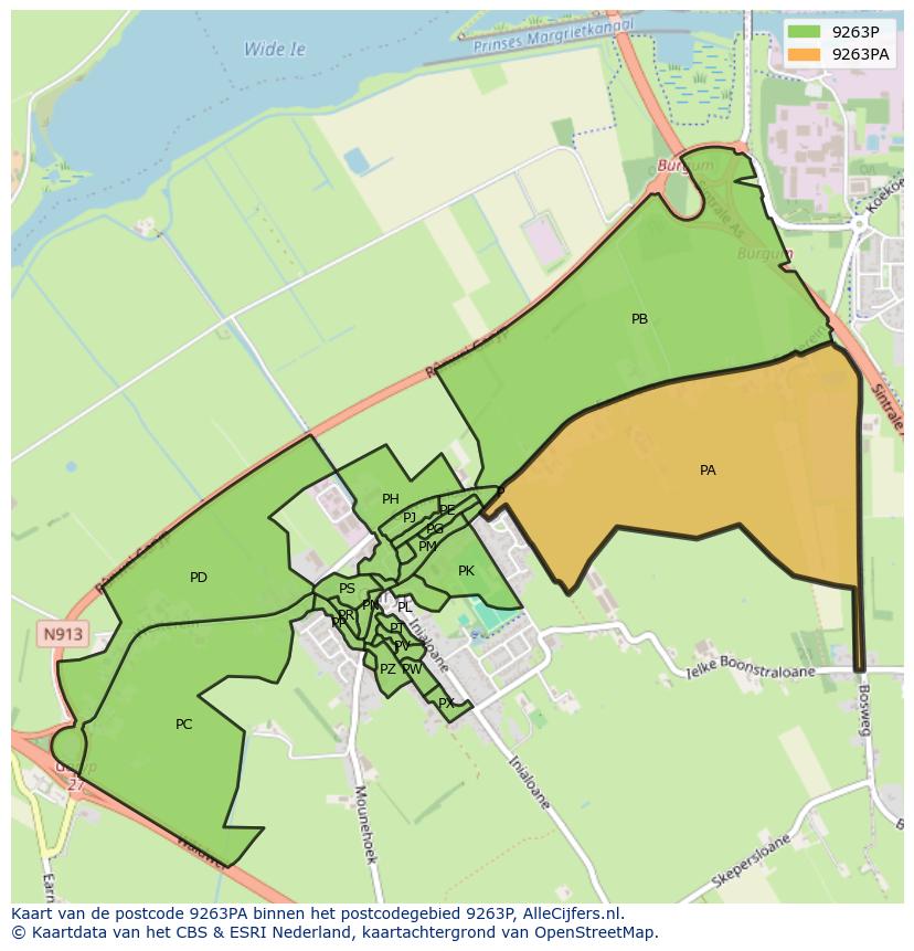 Afbeelding van het postcodegebied 9263 PA op de kaart.