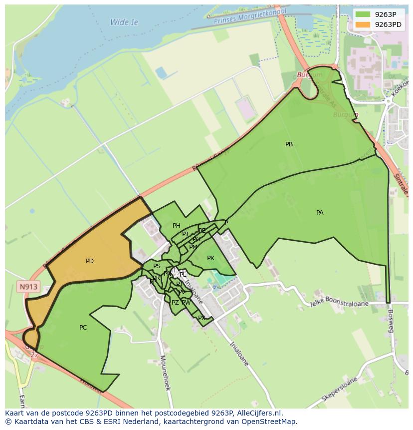 Afbeelding van het postcodegebied 9263 PD op de kaart.