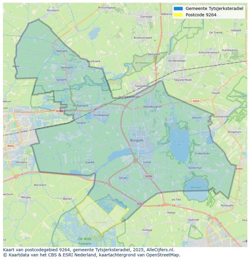 Afbeelding van het postcodegebied 9264 op de kaart.