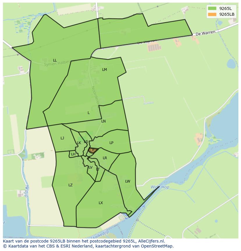 Afbeelding van het postcodegebied 9265 LB op de kaart.