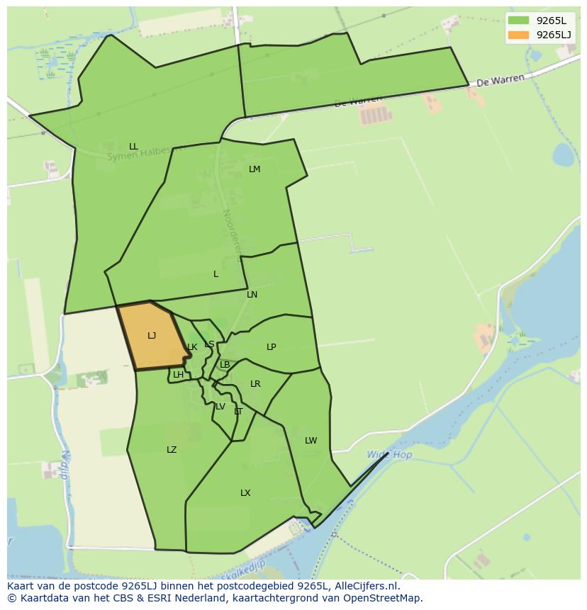 Afbeelding van het postcodegebied 9265 LJ op de kaart.