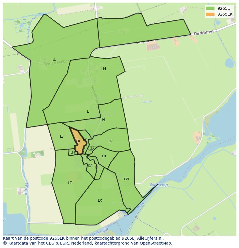 Afbeelding van het postcodegebied 9265 LK op de kaart.