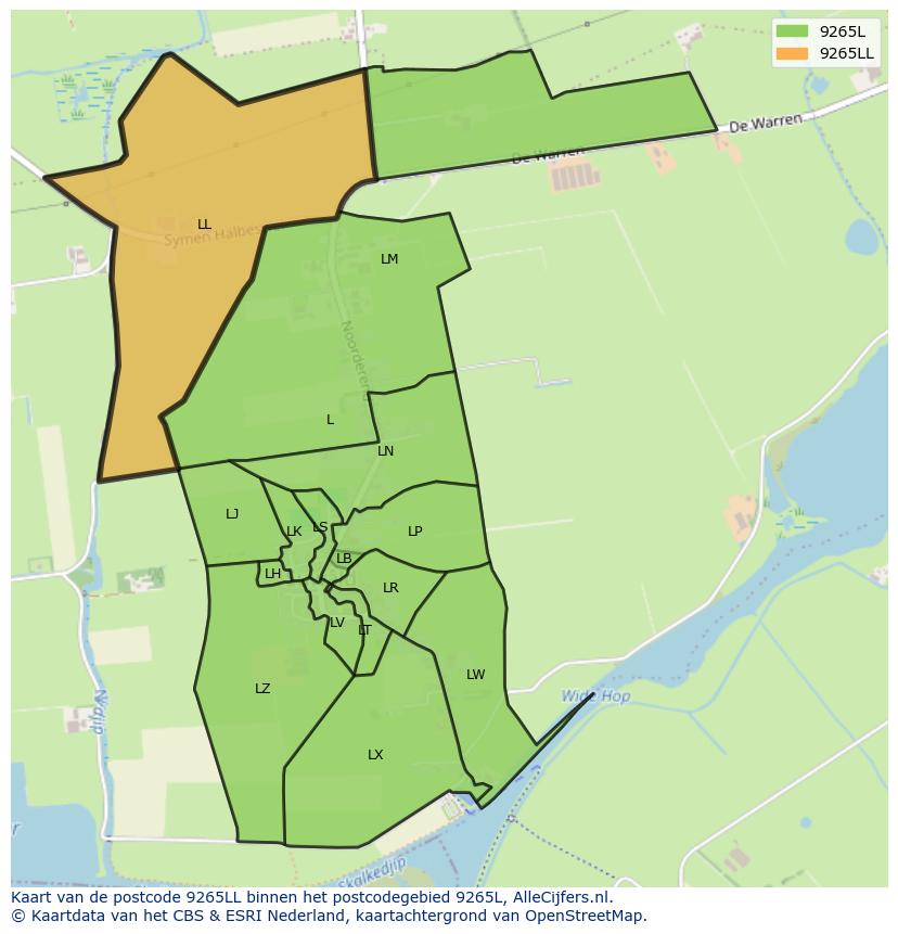 Afbeelding van het postcodegebied 9265 LL op de kaart.