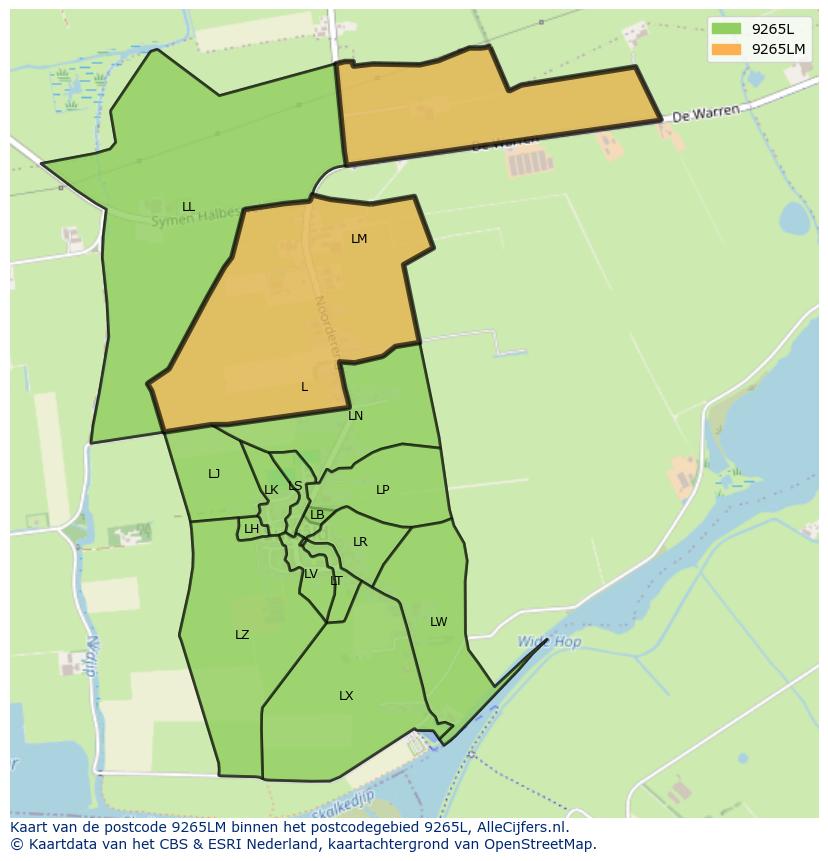 Afbeelding van het postcodegebied 9265 LM op de kaart.