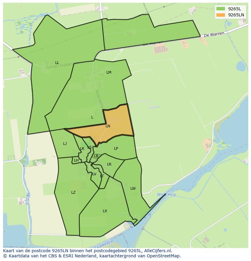 Afbeelding van het postcodegebied 9265 LN op de kaart.