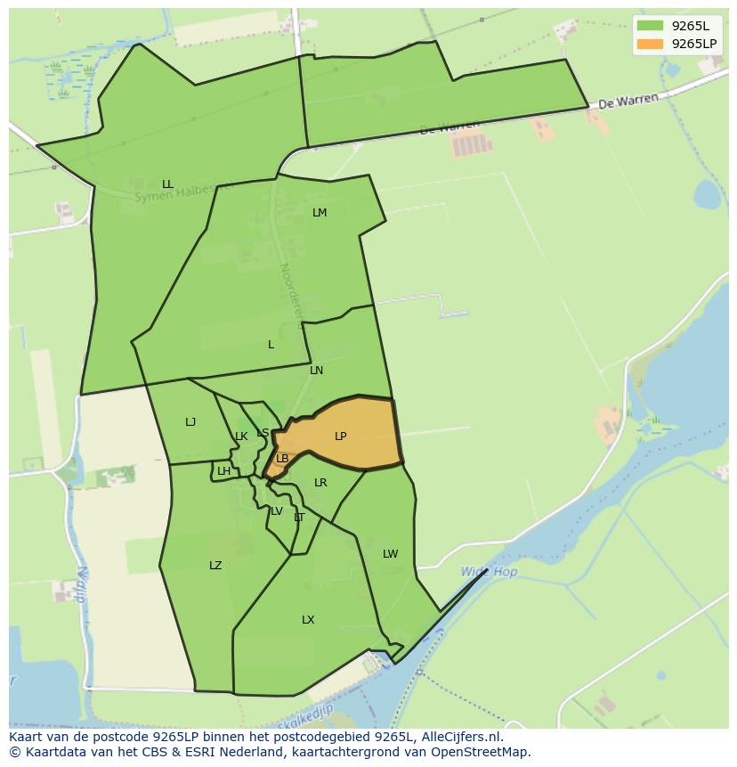 Afbeelding van het postcodegebied 9265 LP op de kaart.