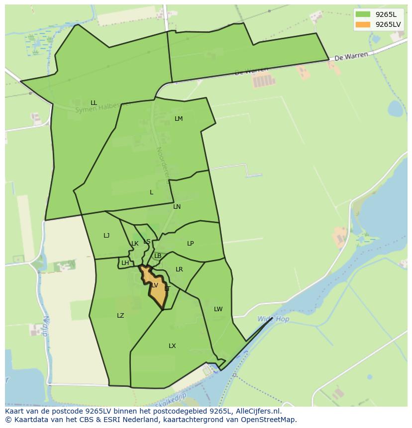 Afbeelding van het postcodegebied 9265 LV op de kaart.