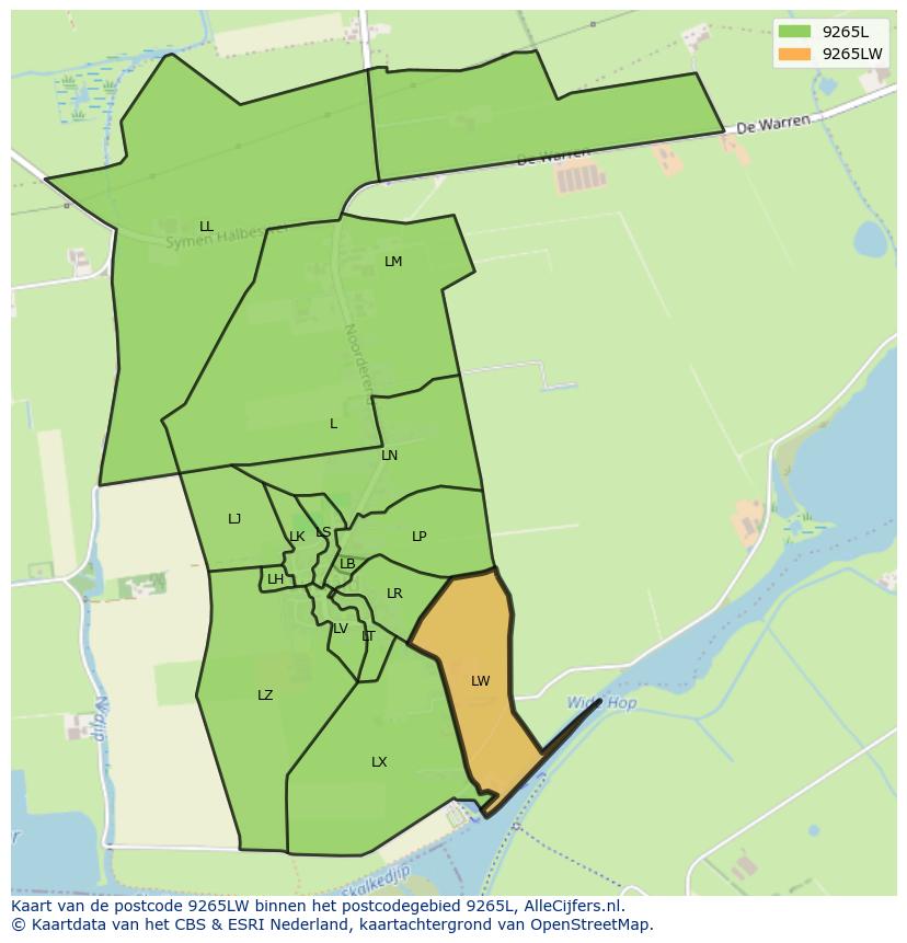 Afbeelding van het postcodegebied 9265 LW op de kaart.