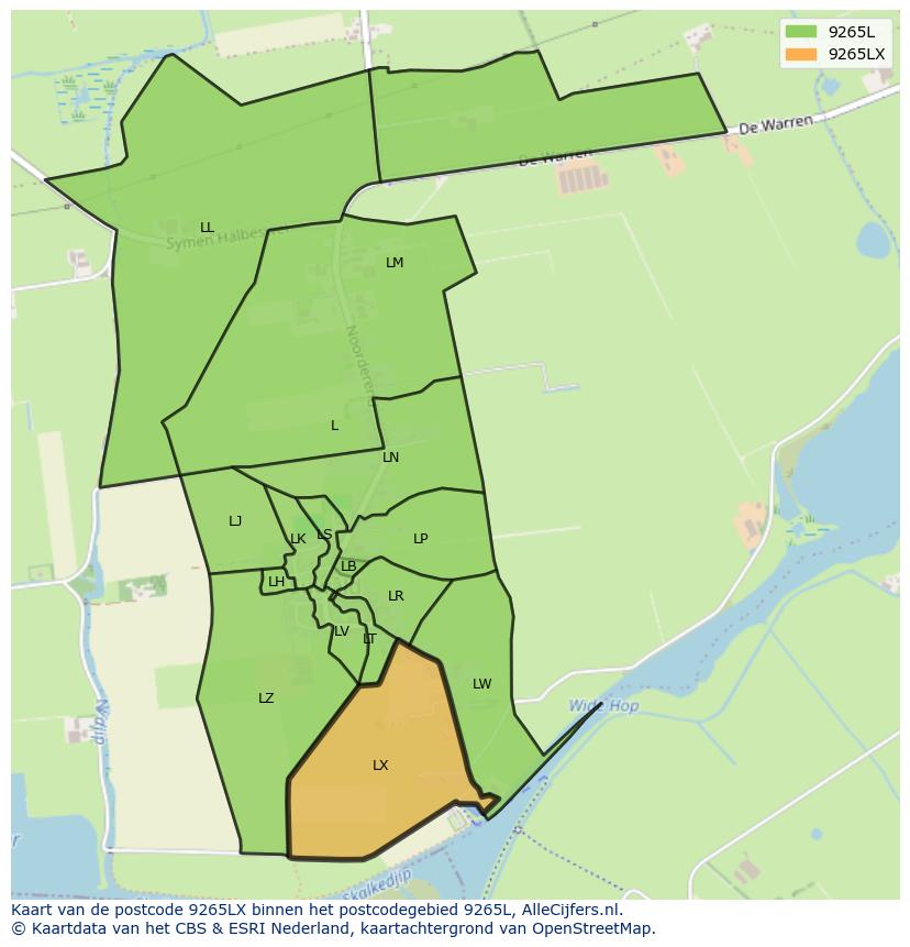 Afbeelding van het postcodegebied 9265 LX op de kaart.