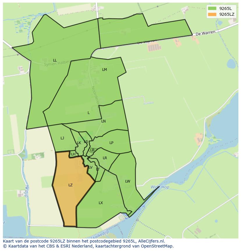 Afbeelding van het postcodegebied 9265 LZ op de kaart.