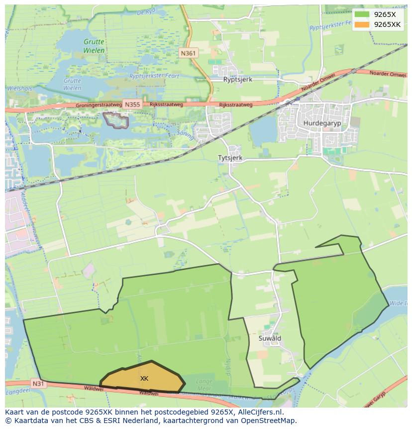 Afbeelding van het postcodegebied 9265 XK op de kaart.