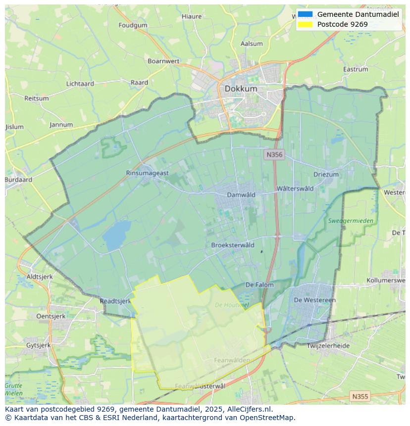 Afbeelding van het postcodegebied 9269 op de kaart.