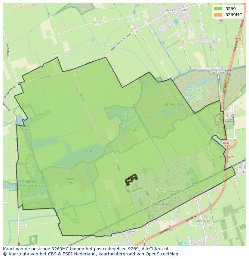 Afbeelding van het postcodegebied 9269 MC op de kaart.