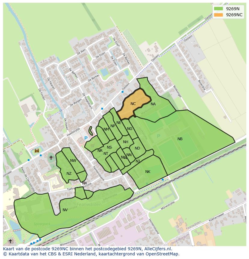 Afbeelding van het postcodegebied 9269 NC op de kaart.
