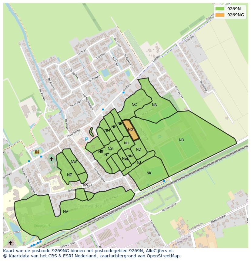 Afbeelding van het postcodegebied 9269 NG op de kaart.