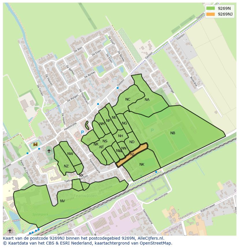 Afbeelding van het postcodegebied 9269 NJ op de kaart.