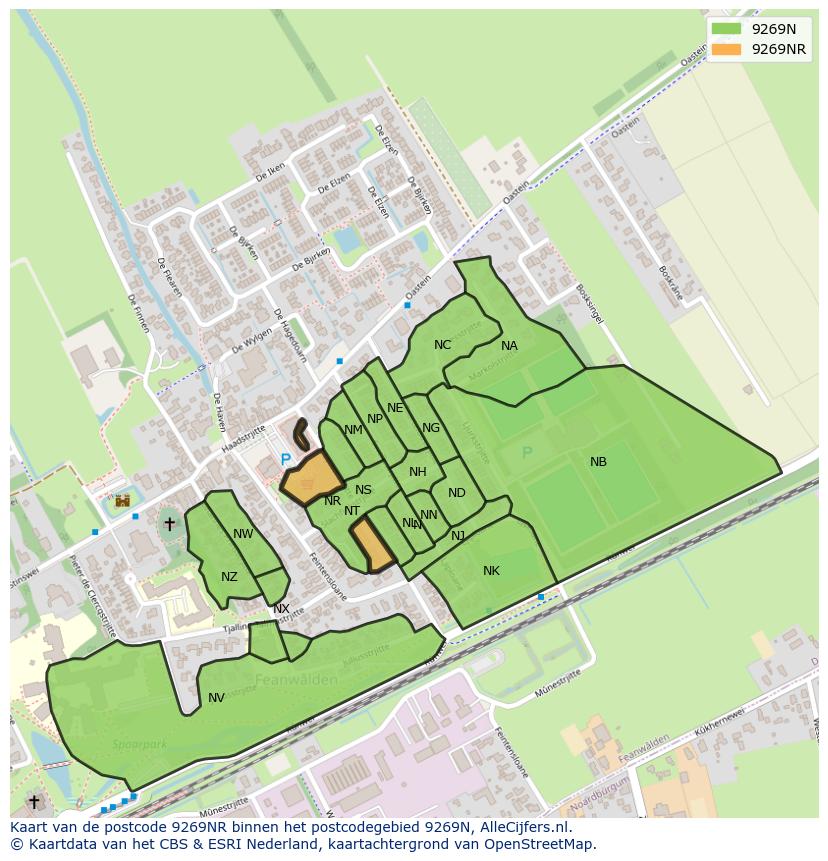 Afbeelding van het postcodegebied 9269 NR op de kaart.