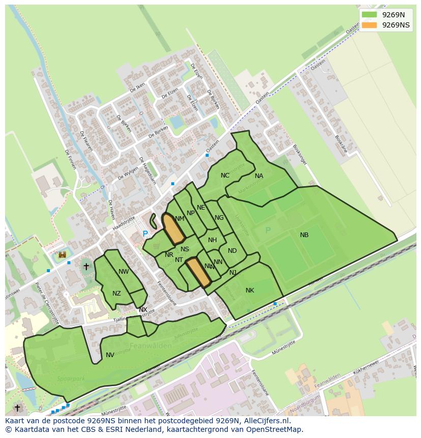 Afbeelding van het postcodegebied 9269 NS op de kaart.