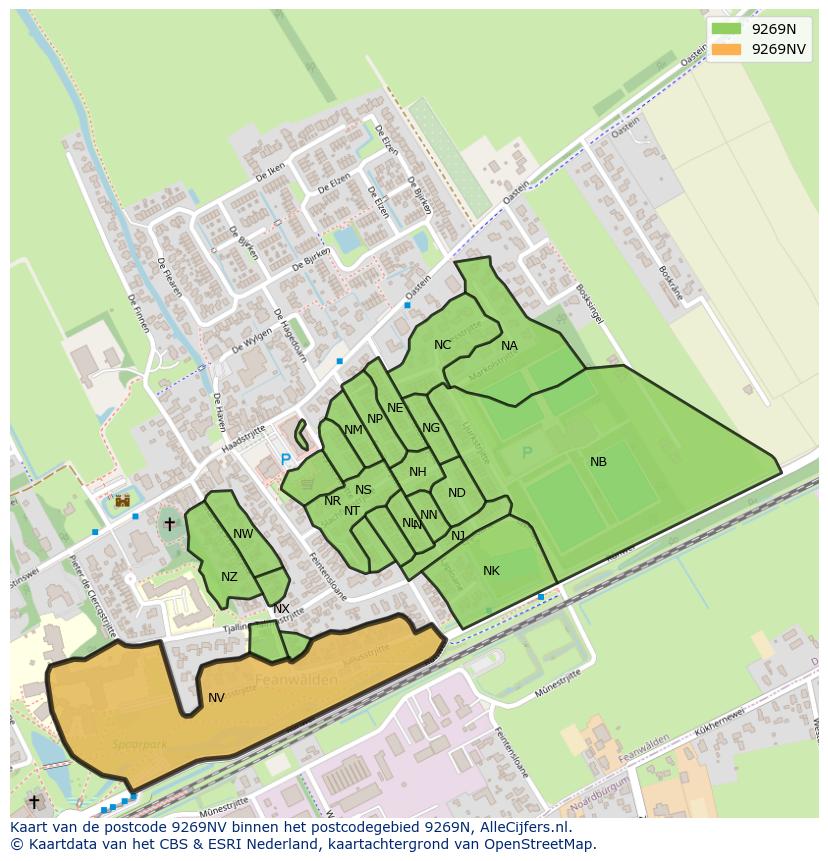 Afbeelding van het postcodegebied 9269 NV op de kaart.