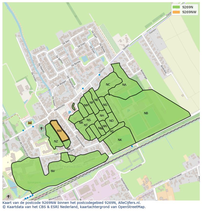 Afbeelding van het postcodegebied 9269 NW op de kaart.