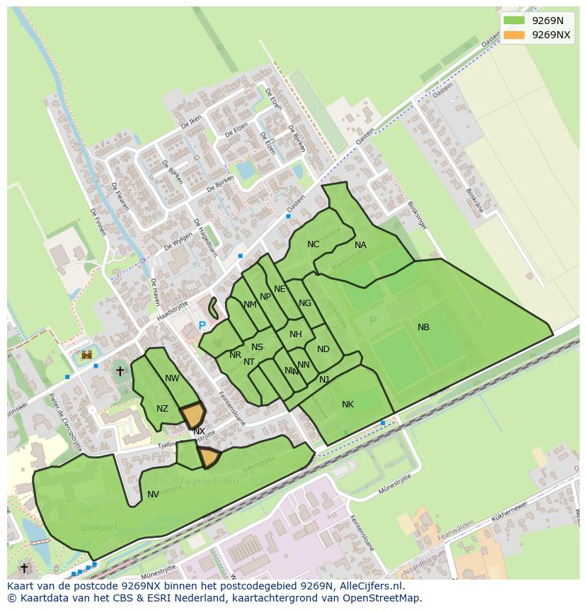 Afbeelding van het postcodegebied 9269 NX op de kaart.