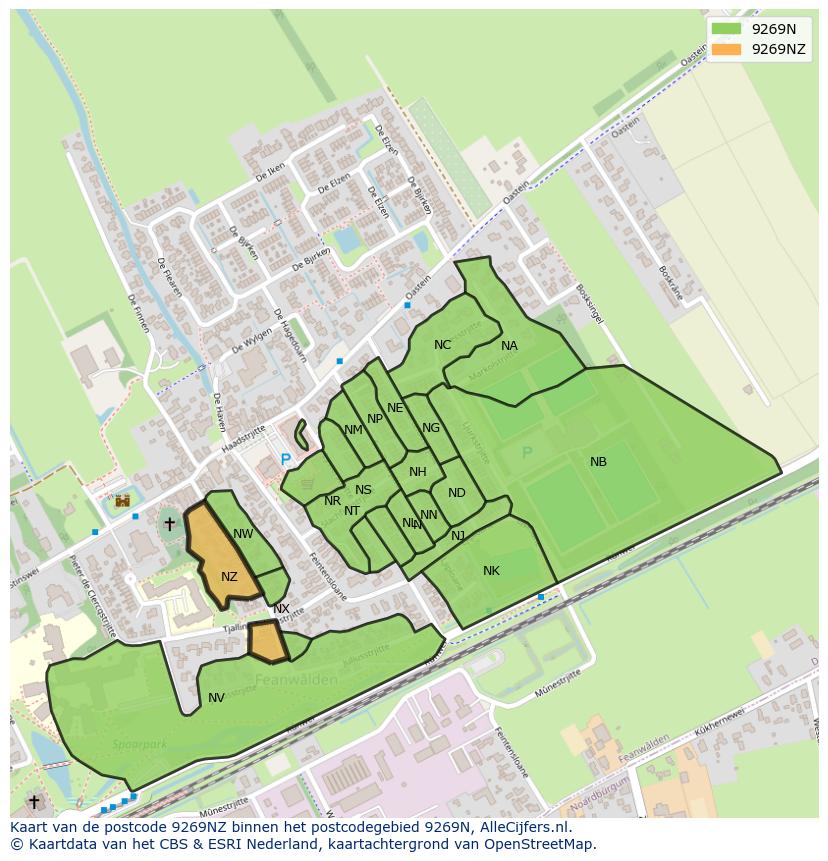 Afbeelding van het postcodegebied 9269 NZ op de kaart.