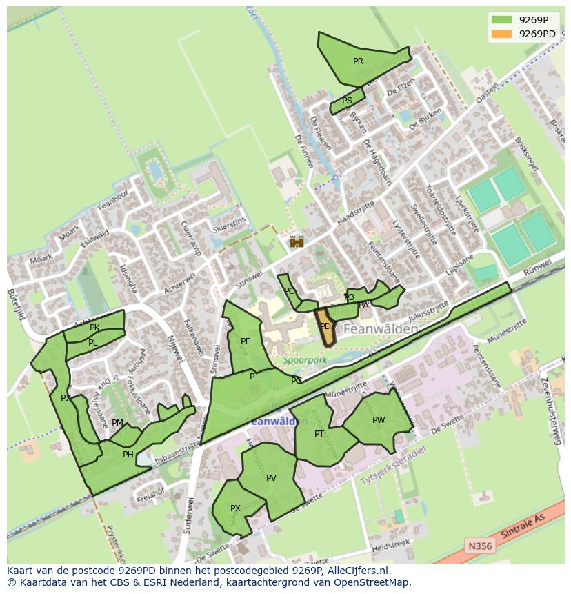Afbeelding van het postcodegebied 9269 PD op de kaart.