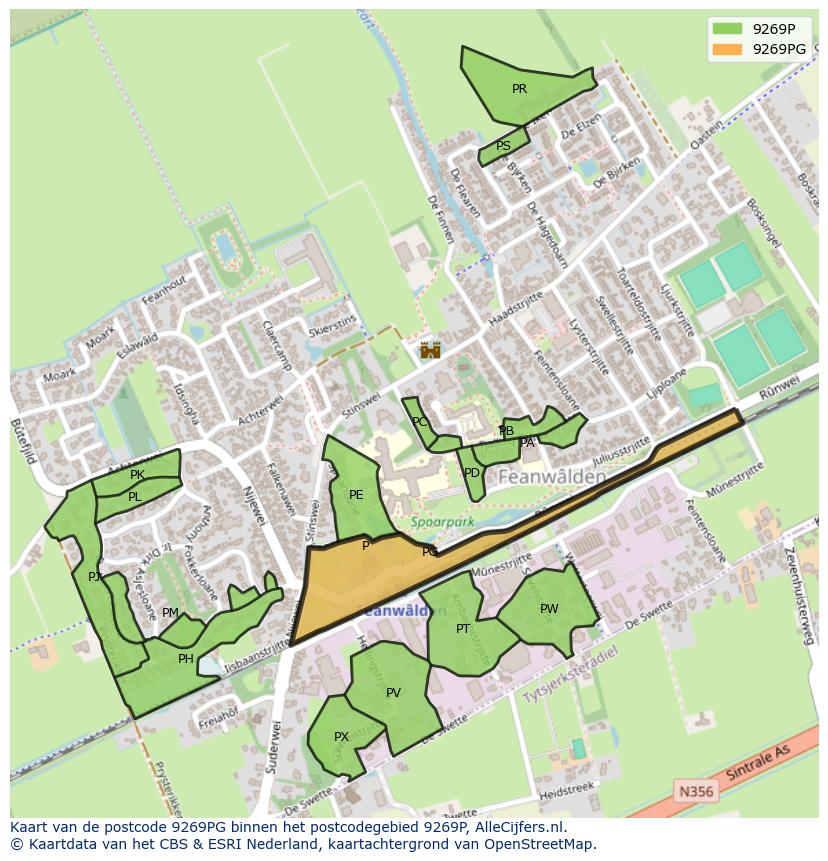 Afbeelding van het postcodegebied 9269 PG op de kaart.