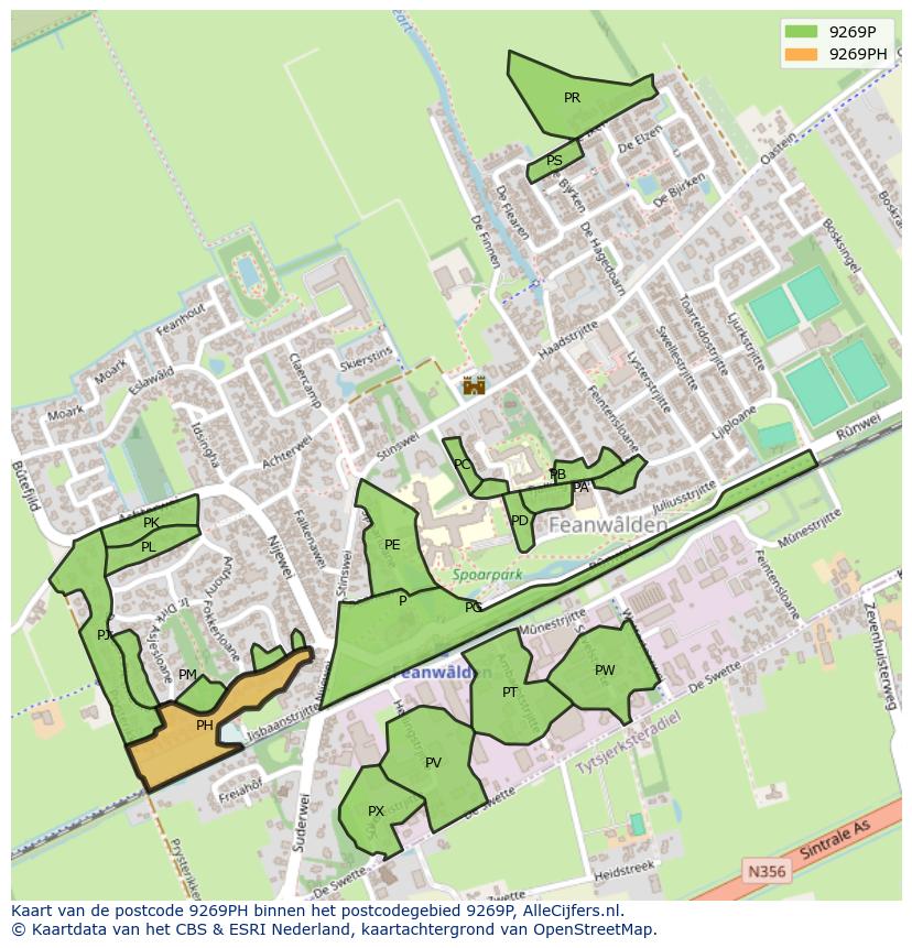 Afbeelding van het postcodegebied 9269 PH op de kaart.