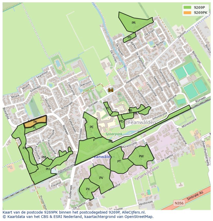 Afbeelding van het postcodegebied 9269 PK op de kaart.