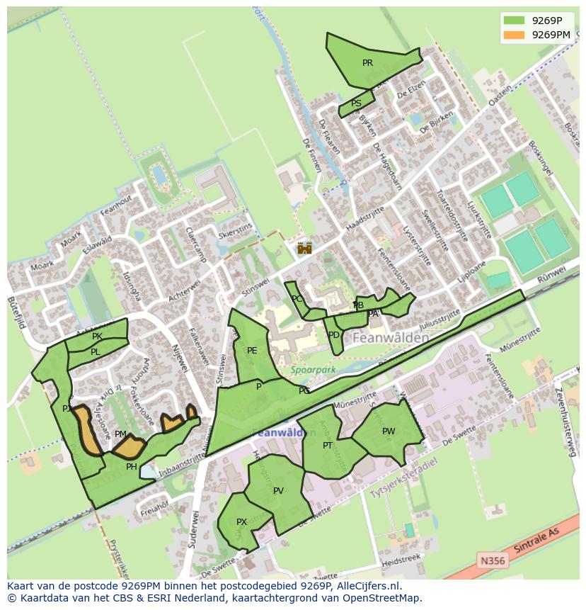 Afbeelding van het postcodegebied 9269 PM op de kaart.