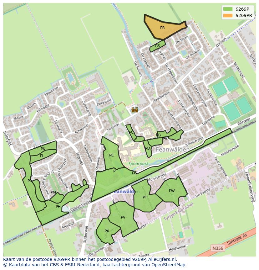 Afbeelding van het postcodegebied 9269 PR op de kaart.