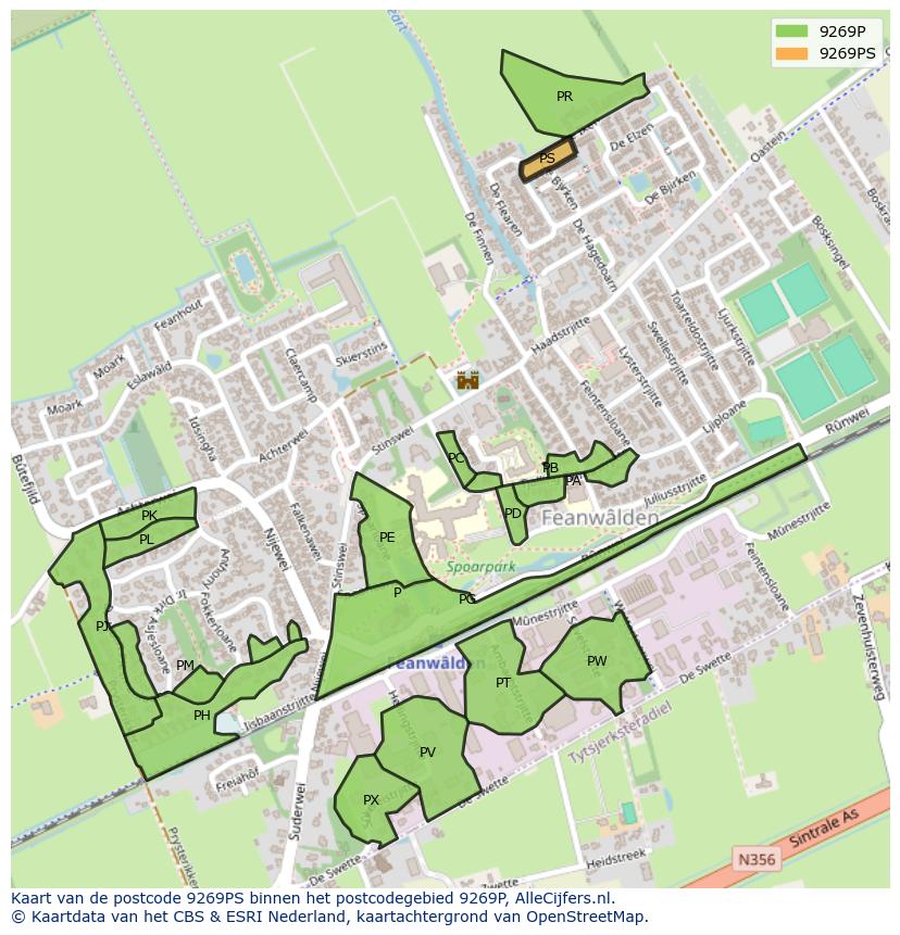 Afbeelding van het postcodegebied 9269 PS op de kaart.