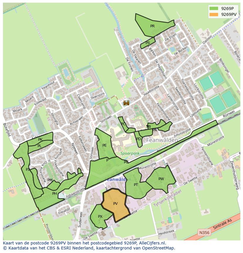 Afbeelding van het postcodegebied 9269 PV op de kaart.