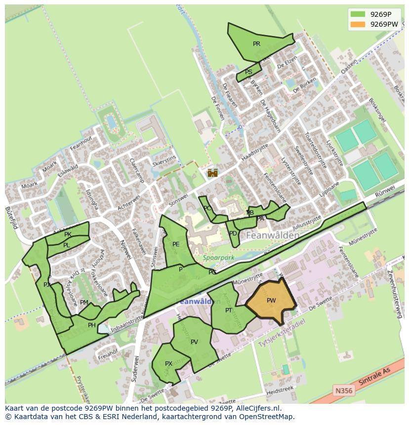 Afbeelding van het postcodegebied 9269 PW op de kaart.
