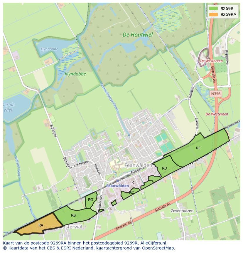 Afbeelding van het postcodegebied 9269 RA op de kaart.